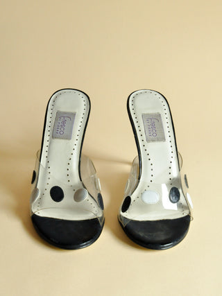 Black & White Polka Dot PVC Acrylic Wedge Heels (10)