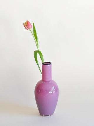 Artist Made Handblown Pink Ombre Glass Vase, Signed & Dated