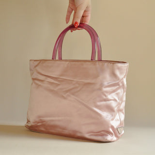 2000s Prada Pink Silk & Lucite Handle Bag, Made in Italy