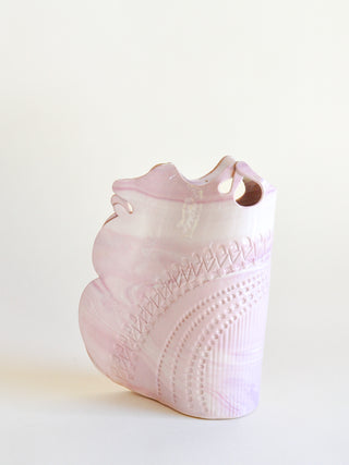 Carolyn Leung (1950-2009) Hand Built Pink Marbled Vase, Signed