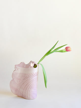 Carolyn Leung (1950-2009) Hand Built Pink Marbled Vase, Signed