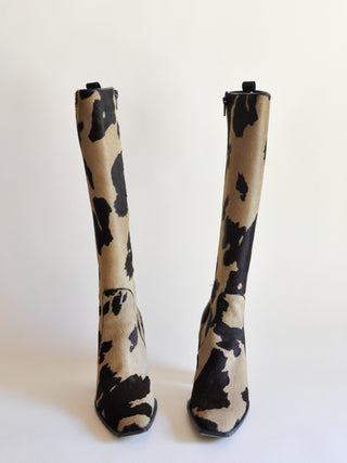 Fendi Cow Print Pony Hair Zucca Print Lined Boots, Made in Italy (8)