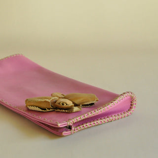 2000s Emanuel Ungaro Pink Leather Flower Clutch, Made in Italy