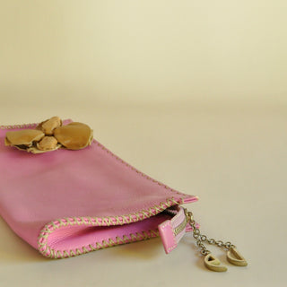 2000s Emanuel Ungaro Pink Leather Flower Clutch, Made in Italy