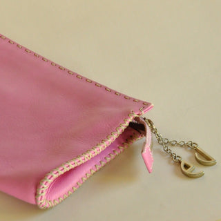 2000s Emanuel Ungaro Pink Leather Flower Clutch, Made in Italy