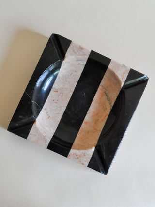 1970s Pink & Black Striped Marble Ashtray