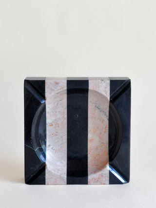 1970s Pink & Black Striped Marble Ashtray