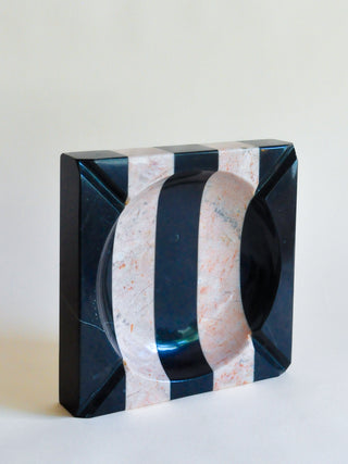 1970s Pink & Black Striped Marble Ashtray