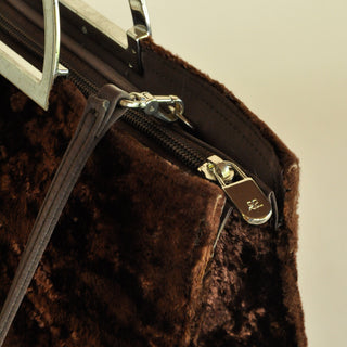 Courrèges Chocolate Brown Crushed Velvet Handbag