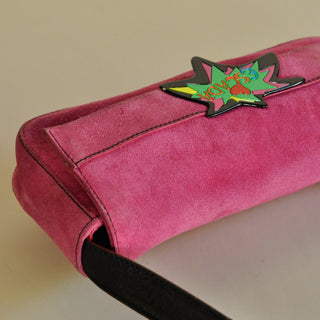 Escada Pink Suede Enamel Logo Bag, Made in Italy