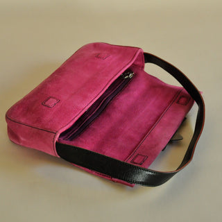 Escada Pink Suede Enamel Logo Bag, Made in Italy