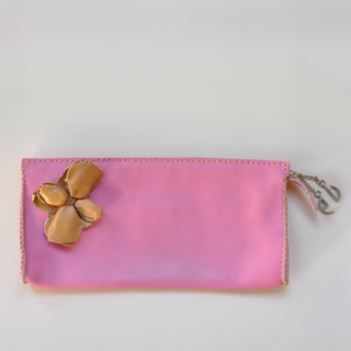 2000s Emanuel Ungaro Pink Leather Flower Clutch, Made in Italy