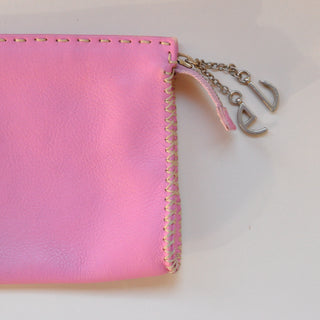 2000s Emanuel Ungaro Pink Leather Flower Clutch, Made in Italy