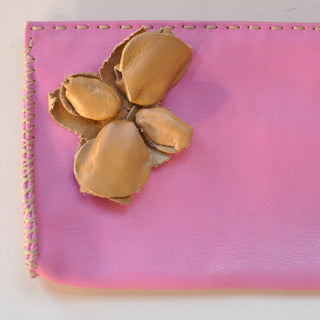 2000s Emanuel Ungaro Pink Leather Flower Clutch, Made in Italy