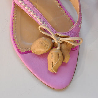 2000s Emanuel Ungaro Pink Leather Flower Sandals (8.5)