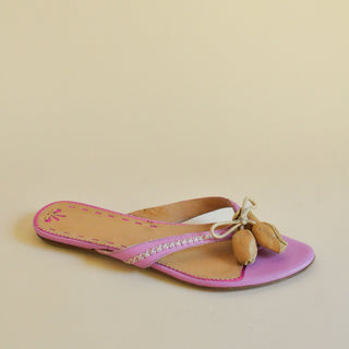 2000s Emanuel Ungaro Pink Leather Flower Sandals (8.5)