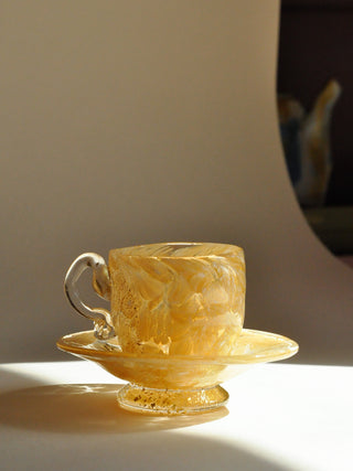 Gold Murano Millefiori Teacup & Saucer, Made in Italy