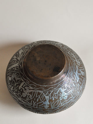 Mid 1800s-Early 1900s Egyptian Copper Cache Pot with Silver Inlay