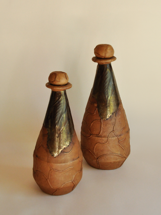 Leather & Metal Wrapped Bottles, Set of 2
