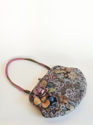 2000s Moschino Tapestry Bag with Leather Flower Appliqués, Made in Italy