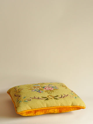 Chartreuse Floral Needlepoint Pillow