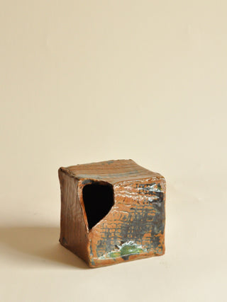 Studio Pottery Cube Vessel, Dated