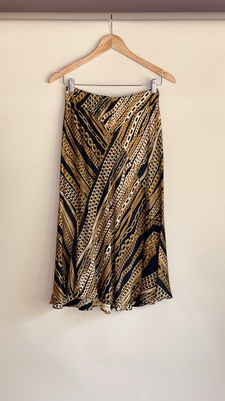 Early 2000s Roberto Cavalli Silk Chain Skirt, Made in Italy (M)