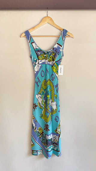 Early 2000s Tibi Hong Kong Dragon Print Silk Dress (XS)