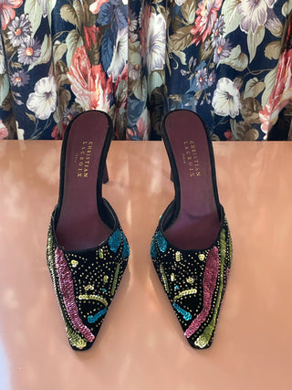 2000s Christian Lacroix Sequin Mules, Made in Italy (8.5)