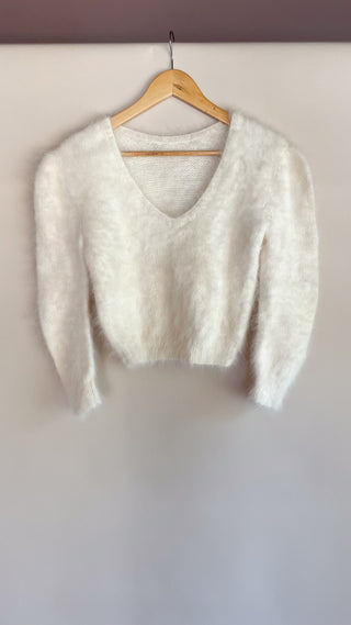 Vintage Cream Cropped Angora Sweater (S/M)