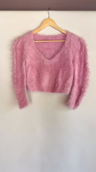 Vintage Pink Cropped Angora Sweater (S/M)