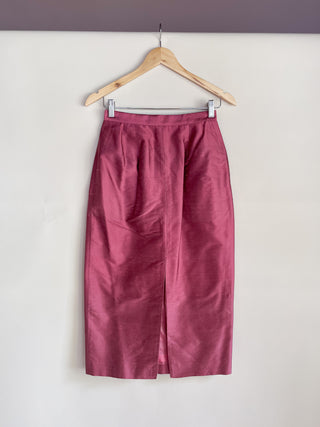 1990s Raw Silk Raspberry Skirt, Made in USA (25")