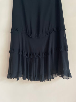 Early 2000s Express Black Silk Ruffle Skirt (S/M)