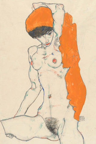 Standing Nude with Orange Drapery Print, 1914
