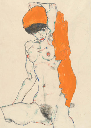 Standing Nude with Orange Drapery Print, 1914