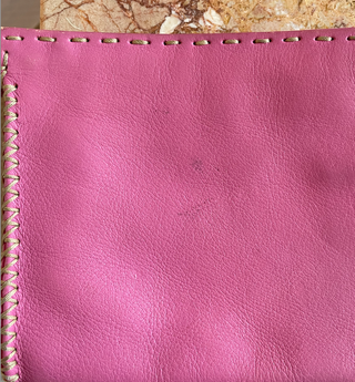 2000s Emanuel Ungaro Pink Leather Flower Clutch, Made in Italy