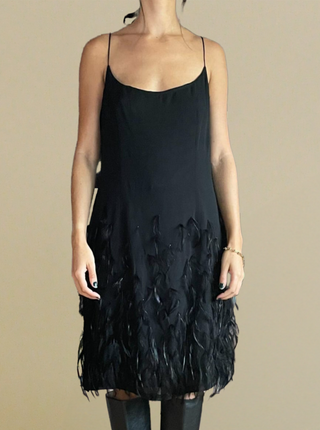 1990s Silk Beaded Feather Dress (L)