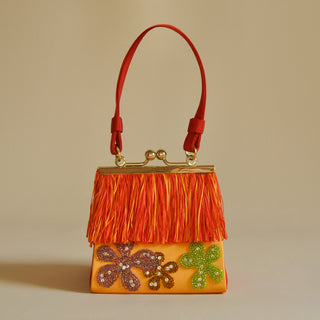 Lesage Paris Beaded Flower Fringe Cocktail Bag