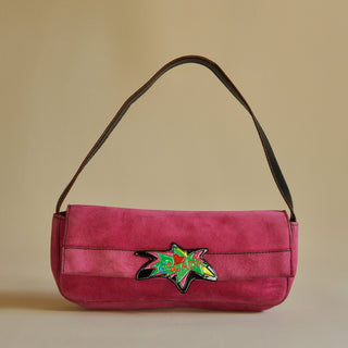 Escada Pink Suede Enamel Logo Bag, Made in Italy