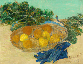 Still Life of Oranges & Lemons with Blue Gloves Print, 1889