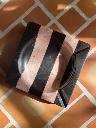 1970s Pink & Black Striped Marble Ashtray