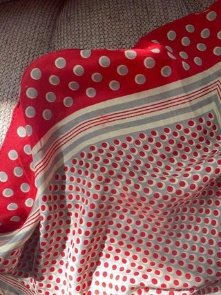 1960s-70s Red Polka Dot Silk Scarf