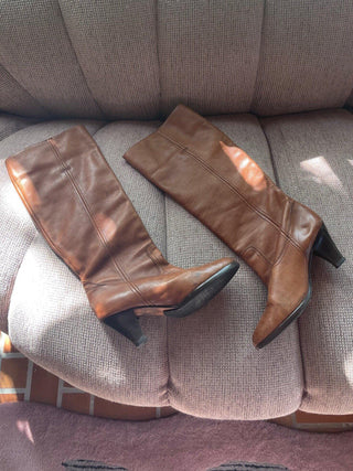 1970s-80s Cognac Leather Frye Boots, Made in Brazil (7.5)