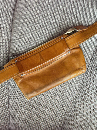 1970s Courrèges Cognac Leather Belt Bag, Made in France (29"-34")