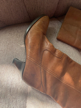 1970s-80s Cognac Leather Frye Boots, Made in Brazil (7.5)