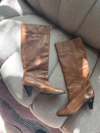 1970s-80s Cognac Leather Frye Boots, Made in Brazil (7.5)