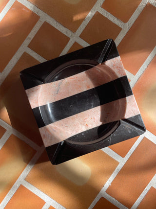 1970s Pink & Black Striped Marble Ashtray