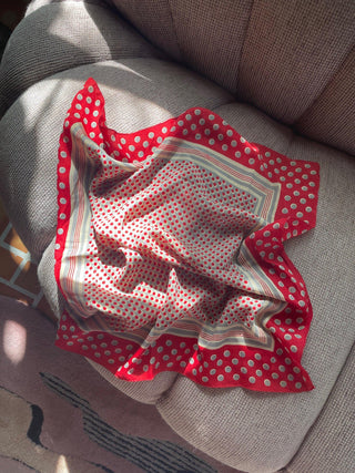 1960s-70s Red Polka Dot Silk Scarf