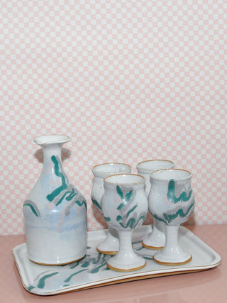 Studio Pottery Goblet and Carafe Set, Signed