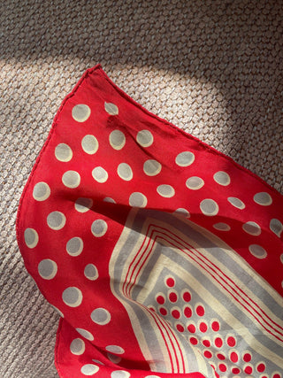 1960s-70s Red Polka Dot Silk Scarf